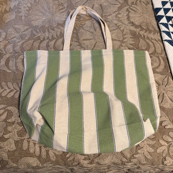 Sézane Bonjour Texas Green and White Striped Tote Bag - Picture 2 of 2